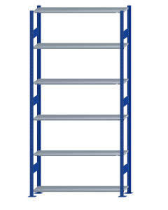 SCHULTE Steckregal, Fachbodenregale Stecksystem, Grundregal, beidseitig nutzbar, H2750xB1300xT300 mm, 6 Fachböden, Fachlast 85 kg, RAL 5010 enzianblau / verzinkt