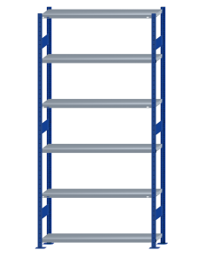 SCHULTE Steckregal, Fachbodenregale Stecksystem, Grundregal, beidseitig nutzbar, H2750xB1300xT300 mm, 6 Fachböden, Fachlast 250 kg, RAL 5010 enzianblau / verzinkt