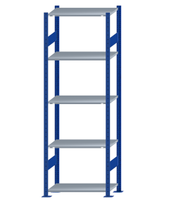 SCHULTE Steckregal, Fachbodenregale Stecksystem, Grundregal, beidseitig nutzbar, H2300xB750xT400 mm, 5 Fachböden, Fachlast 150 kg, RAL 5010 enzianblau / verzinkt