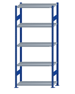 SCHULTE Steckregal, Fachbodenregale Stecksystem, Grundregal, beidseitig nutzbar, H2300xB1000xT400 mm, 5 Fachböden, Fachlast 250 kg, RAL 5010 enzianblau / verzinkt