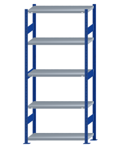 SCHULTE Steckregal, Fachbodenregale Stecksystem, Grundregal, beidseitig nutzbar, H2300xB1000xT400 mm, 5 Fachböden, Fachlast 330 kg, RAL 5010 enzianblau / verzinkt