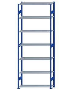 SCHULTE Steckregal, Fachbodenregale Stecksystem, Grundregal, beidseitig nutzbar, H3500xB1300xT400 mm, 7 Fachböden, Fachlast 150 kg, RAL 5010 enzianblau / verzinkt
