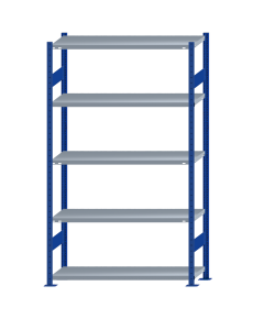 SCHULTE Steckregal, Fachbodenregale Stecksystem, Grundregal, beidseitig nutzbar, H2300xB1300xT400 mm, 5 Fachböden, Fachlast 250 kg, RAL 5010 enzianblau / verzinkt