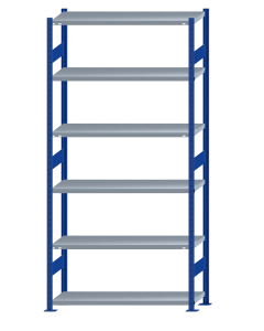 SCHULTE Steckregal, Fachbodenregale Stecksystem, Grundregal, beidseitig nutzbar, H2750xB1300xT400 mm, 6 Fachböden, Fachlast 250 kg, RAL 5010 enzianblau / verzinkt