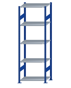 SCHULTE Steckregal, Fachbodenregale Stecksystem, Grundregal, beidseitig nutzbar, H2300xB750xT500 mm, 5 Fachböden, Fachlast 150 kg, RAL 5010 enzianblau / verzinkt