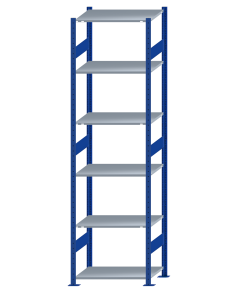 SCHULTE Steckregal, Fachbodenregale Stecksystem, Grundregal, beidseitig nutzbar, H2750xB750xT500 mm, 6 Fachböden, Fachlast 150 kg, RAL 5010 enzianblau / verzinkt
