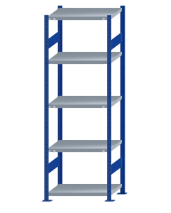 SCHULTE Steckregal, Fachbodenregale Stecksystem, Grundregal, beidseitig nutzbar, H2300xB750xT500 mm, 5 Fachböden, Fachlast 250 kg, RAL 5010 enzianblau / verzinkt