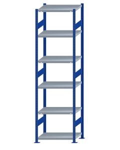 SCHULTE Steckregal, Fachbodenregale Stecksystem, Grundregal, beidseitig nutzbar, H2750xB750xT500 mm, 6 Fachböden, Fachlast 250 kg, RAL 5010 enzianblau / verzinkt