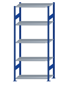 SCHULTE Steckregal, Fachbodenregale Stecksystem, Grundregal, beidseitig nutzbar, H2300xB1000xT500 mm, 5 Fachböden, Fachlast 150 kg, RAL 5010 enzianblau / verzinkt