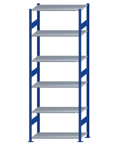 SCHULTE Steckregal, Fachbodenregale Stecksystem, Grundregal, beidseitig nutzbar, H2750xB1000xT500 mm, 6 Fachböden, Fachlast 150 kg, RAL 5010 enzianblau / verzinkt