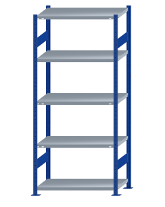 SCHULTE Steckregal, Fachbodenregale Stecksystem, Grundregal, beidseitig nutzbar, H2300xB1000xT500 mm, 5 Fachböden, Fachlast 250 kg, RAL 5010 enzianblau / verzinkt