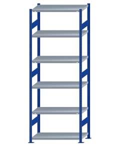 SCHULTE Steckregal, Fachbodenregale Stecksystem, Grundregal, beidseitig nutzbar, H2750xB1000xT500 mm, 6 Fachböden, Fachlast 250 kg, RAL 5010 enzianblau / verzinkt