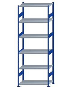 SCHULTE Steckregal, Fachbodenregale Stecksystem, Grundregal, beidseitig nutzbar, H2750xB1000xT500 mm, 6 Fachböden, Fachlast 330 kg, RAL 5010 enzianblau / verzinkt