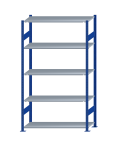 SCHULTE Steckregal, Fachbodenregale Stecksystem, Grundregal, beidseitig nutzbar, H2300xB1300xT500 mm, 5 Fachböden, Fachlast 150 kg, RAL 5010 enzianblau / verzinkt