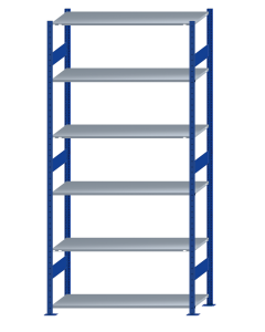 SCHULTE Steckregal, Fachbodenregale Stecksystem, Grundregal, beidseitig nutzbar, H2750xB1300xT500 mm, 6 Fachböden, Fachlast 150 kg, RAL 5010 enzianblau / verzinkt