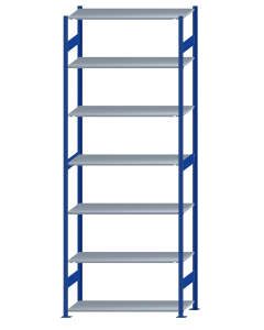 SCHULTE Steckregal, Fachbodenregale Stecksystem, Grundregal, beidseitig nutzbar, H3500xB1300xT500 mm, 7 Fachböden, Fachlast 150 kg, RAL 5010 enzianblau / verzinkt