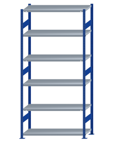 SCHULTE Steckregal, Fachbodenregale Stecksystem, Grundregal, beidseitig nutzbar, H2750xB1300xT500 mm, 6 Fachböden, Fachlast 250 kg, RAL 5010 enzianblau / verzinkt