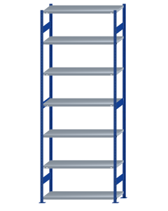 SCHULTE Steckregal, Fachbodenregale Stecksystem, Grundregal, beidseitig nutzbar, H3500xB1300xT500 mm, 7 Fachböden, Fachlast 250 kg, RAL 5010 enzianblau / verzinkt