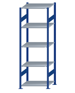 SCHULTE Steckregal, Fachbodenregale Stecksystem, Grundregal, beidseitig nutzbar, H2300xB750xT600 mm, 5 Fachböden, Fachlast 150 kg, RAL 5010 enzianblau / verzinkt