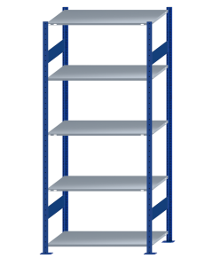 SCHULTE Steckregal, Fachbodenregale Stecksystem, Grundregal, beidseitig nutzbar, H2300xB1000xT600 mm, 5 Fachböden, Fachlast 85 kg, RAL 5010 enzianblau / verzinkt