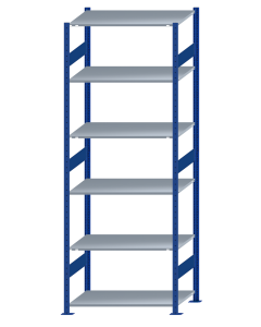 SCHULTE Steckregal, Fachbodenregale Stecksystem, Grundregal, beidseitig nutzbar, H2750xB1000xT600 mm, 6 Fachböden, Fachlast 150 kg, RAL 5010 enzianblau / verzinkt
