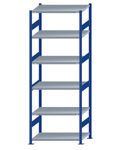 SCHULTE Steckregal, Fachbodenregale Stecksystem, Grundregal, beidseitig nutzbar, H2750xB1000xT600 mm, 6 Fachböden, Fachlast 330 kg, RAL 5010 enzianblau / verzinkt
