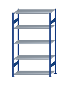 SCHULTE Steckregal, Fachbodenregale Stecksystem, Grundregal, beidseitig nutzbar, H2300xB1300xT600 mm, 5 Fachböden, Fachlast 150 kg, RAL 5010 enzianblau / verzinkt