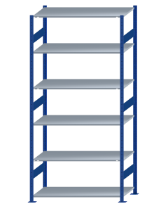 SCHULTE Steckregal, Fachbodenregale Stecksystem, Grundregal, beidseitig nutzbar, H2750xB1300xT600 mm, 6 Fachböden, Fachlast 150 kg, RAL 5010 enzianblau / verzinkt