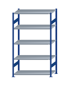 SCHULTE Steckregal, Fachbodenregale Stecksystem, Grundregal, beidseitig nutzbar, H2300xB1300xT600 mm, 5 Fachböden, Fachlast 250 kg, RAL 5010 enzianblau / verzinkt
