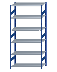 SCHULTE Steckregal, Fachbodenregale Stecksystem, Grundregal, beidseitig nutzbar, H2750xB1300xT600 mm, 6 Fachböden, Fachlast 250 kg, RAL 5010 enzianblau / verzinkt