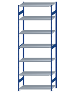 SCHULTE Steckregal, Fachbodenregale Stecksystem, Grundregal, beidseitig nutzbar, H3500xB1300xT600 mm, 7 Fachböden, Fachlast 250 kg, RAL 5010 enzianblau / verzinkt