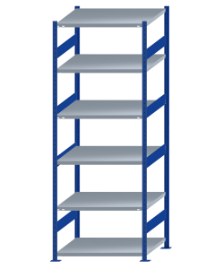 SCHULTE Steckregal, Fachbodenregale Stecksystem, Grundregal, beidseitig nutzbar, H2750xB1000xT800 mm, 6 Fachböden, Fachlast 330 kg, RAL 5010 enzianblau / verzinkt