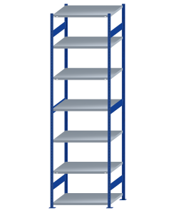 SCHULTE Steckregal, Fachbodenregale Stecksystem, Grundregal, beidseitig nutzbar, H3500xB1000xT800 mm, 7 Fachböden, Fachlast 330 kg, RAL 5010 enzianblau / verzinkt