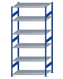 SCHULTE Steckregal, Fachbodenregale Stecksystem, Grundregal, beidseitig nutzbar, H2750xB1300xT800 mm, 6 Fachböden, Fachlast 150 kg, RAL 5010 enzianblau / verzinkt