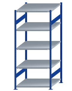 SCHULTE Steckregal, Fachbodenregale Stecksystem, Grundregal, beidseitig nutzbar, H2300xB1000xT1000 mm, 5 Fachböden, Fachlast 250 kg, RAL 5010 enzianblau / verzinkt