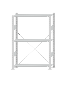 Fachbodenregal Stecksystem, Grundregal, einseitig nutzbar, H1500xB1000xT300 mm, 3 Fachböden, Fachlast 150 kg, RAL 7035 lichtgrau