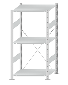 Fachbodenregal Stecksystem, Grundregal, einseitig nutzbar, H1500xB750xT600 mm, 3 Fachböden, Fachlast 150 kg, RAL 7035 lichtgrau