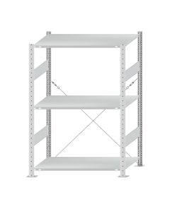 Fachbodenregal Stecksystem, Grundregal, einseitig nutzbar, H1500xB1000xT600 mm, 3 Fachböden, Fachlast 150 kg, RAL 7035 lichtgrau