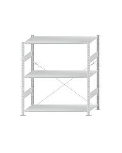 Fachbodenregal Stecksystem, Grundregal, einseitig nutzbar, H1500xB1300xT600 mm, 3 Fachböden, Fachlast 150 kg, RAL 7035 lichtgrau