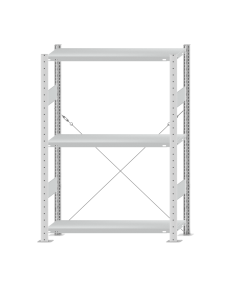 Fachbodenregal Stecksystem, Grundregal, einseitig nutzbar, H1500xB1000xT300 mm, 3 Fachböden, Fachlast 250 kg, RAL 7035 lichtgrau