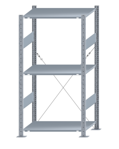 Fachbodenregal Stecksystem, Grundregal, einseitig nutzbar, H1500xB750xT500 mm, 3 Fachböden, Fachlast 150 kg, sendzimirverzinkt