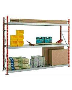 Weitspannregal WS 3000, Anbauregal, Stahlpaneelen, H3000xB2500xT800 mm, 5 Fachebenen, feuerrot / verzinkt 