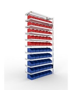 META - Kleinteileregal Stecksystem - mit Sichtlagerkästen, Anbauregal, H2000xB1000xT300 mm, 9 Lagerebenen, verzinkt