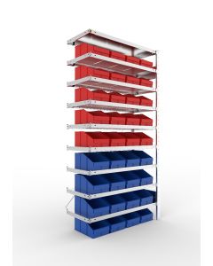 META - Kleinteileregal Stecksystem - mit Sichtlagerkästen, Anbauregal, H2000xB1000xT400 mm, 9 Lagerebenen, verzinkt