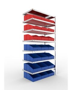 META - Kleinteileregal Stecksystem - mit Sichtlagerkästen, Anbauregal, H2000xB1000xT500 mm, 7 Lagerebenen, verzinkt