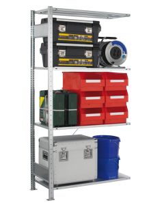 SCHULTE Steckregal, MULTIplus-Set, Anbauregal, einseitig nutzbar, H2000xB1000xT400 mm, 4 Fachböden, Fachlast 150 kg, sendzimirverzinkt
