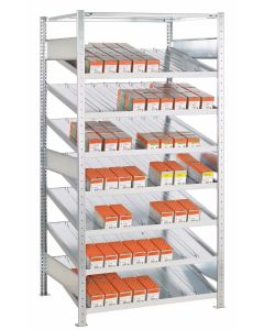 Kanbanregal, Grundregal, beidseitig nutzbar, H2000xB1300xT600 mm, Ausführung - Ohne Trenn- und Seitenführungen, verzinkt