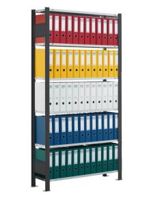 Ordnerregale Stecksystem, Grundfeld, H1800xB1000xT300 mm, einseitig nutzbar ohne Anschlagleiste, schwarz / RAL 7035 lichtgrau