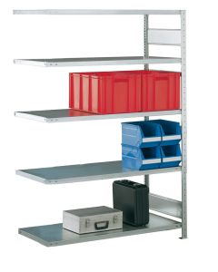SCHULTE Steckregal, Fachbodenregale Stecksystem, Anbauregal, einseitig nutzbar, H2500xB1300xT400 mm, 6 Fachböden, Fachlast 150 kg, sendzimirverzinkt