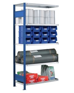 SCHULTE Steckregal, Fachbodenregale Stecksystem, Anbauregal, beidseitig nutzbar, H3500xB750xT300 mm, 7 Fachböden, Fachlast 250 kg, RAL 5010 enzianblau / verzinkt
